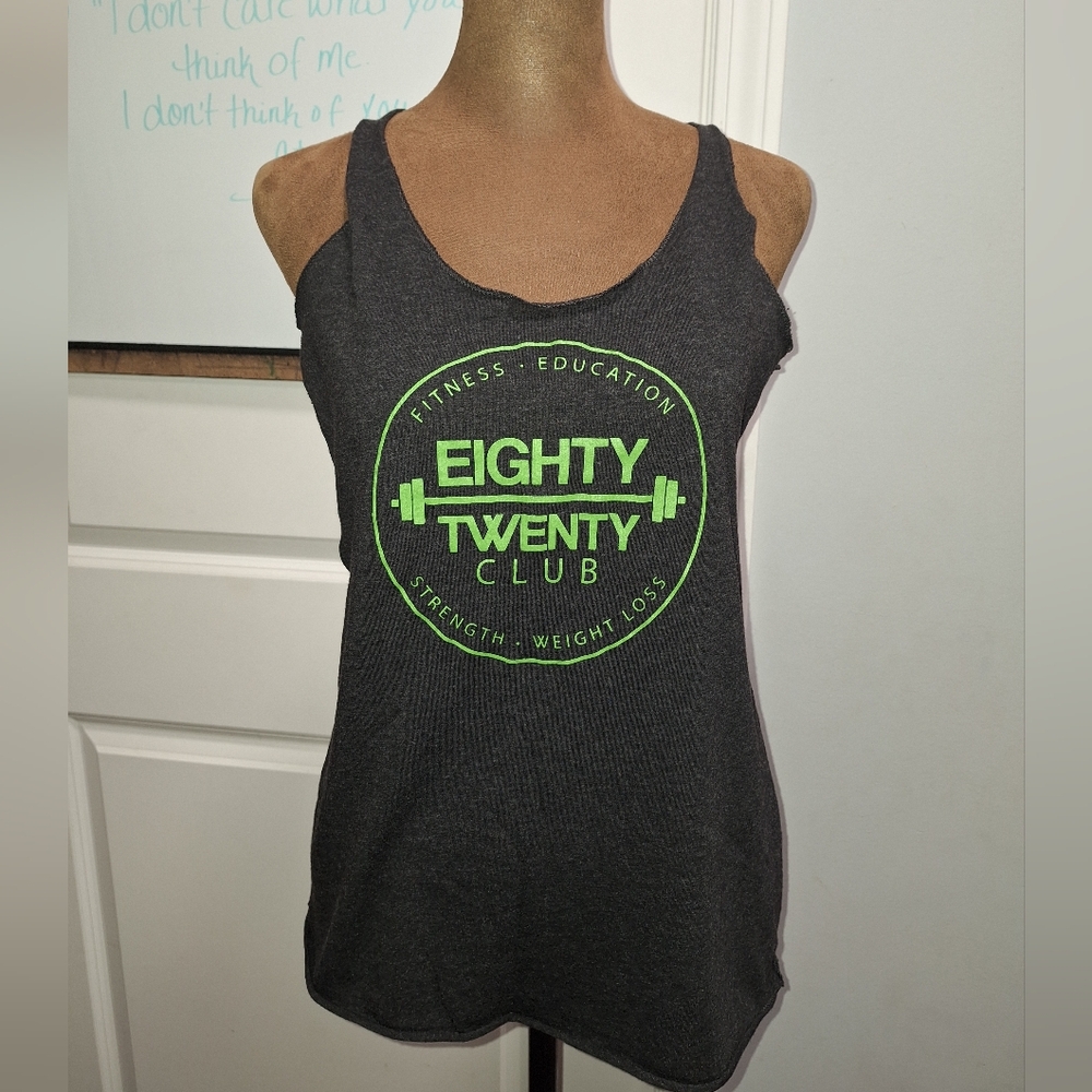 Eighty Twenty Club Gray Tank Top with Green Logo